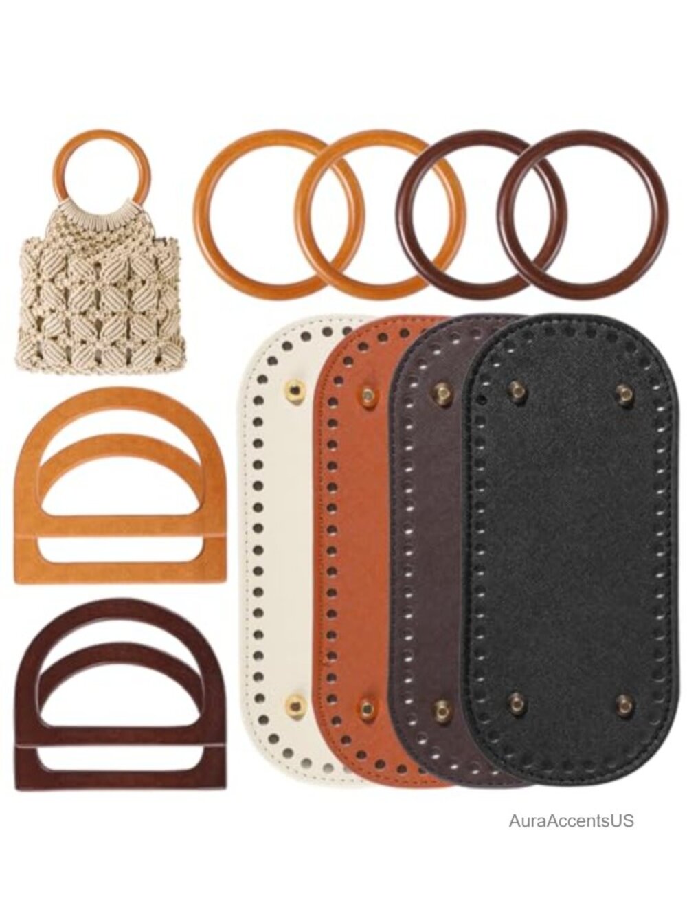 12 Pc Wooden Purse Handles with Bag Bases for Bag Making